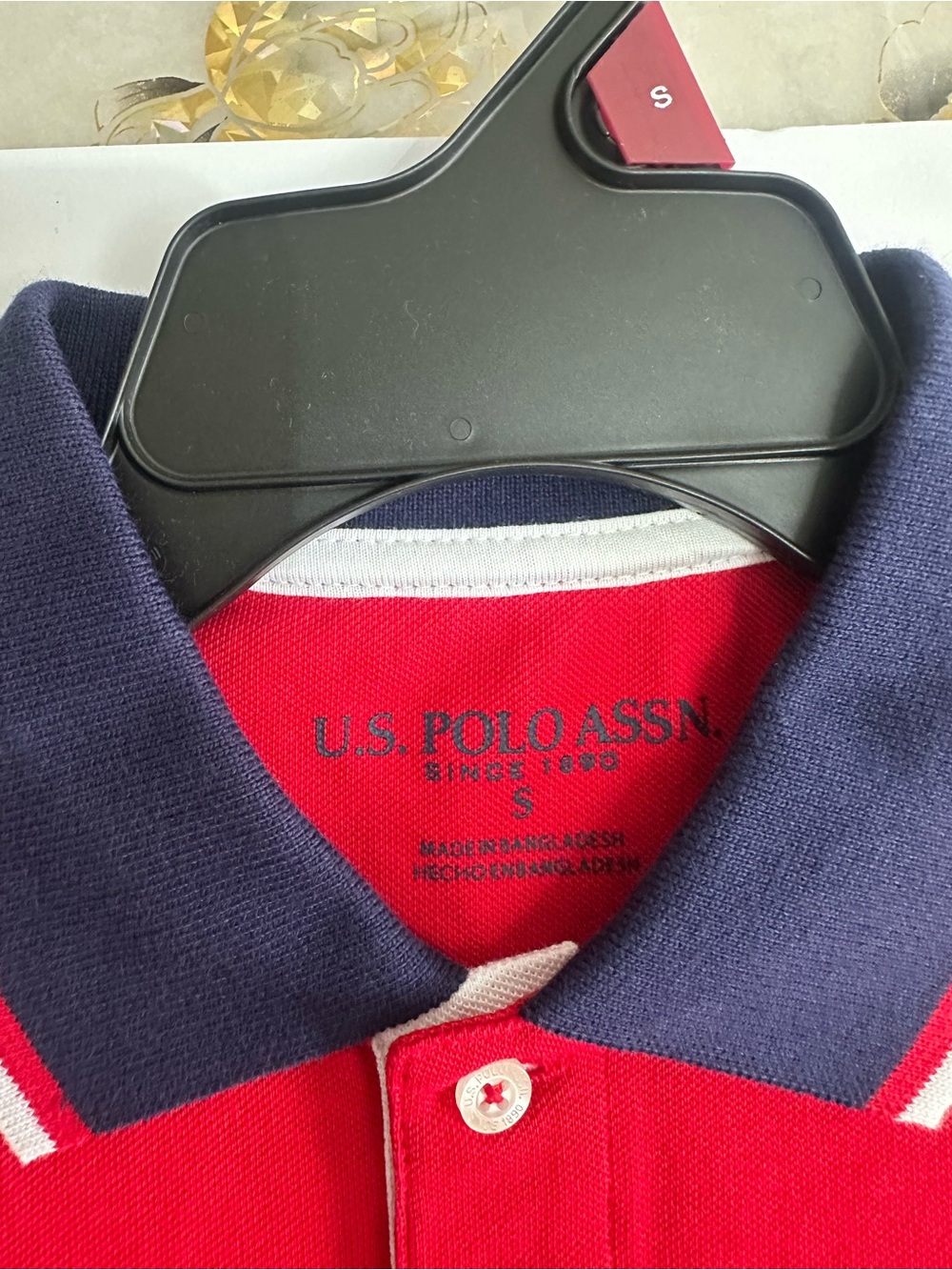 U.S. Polo Assn. Red Polo with Navy Collar and White Trim